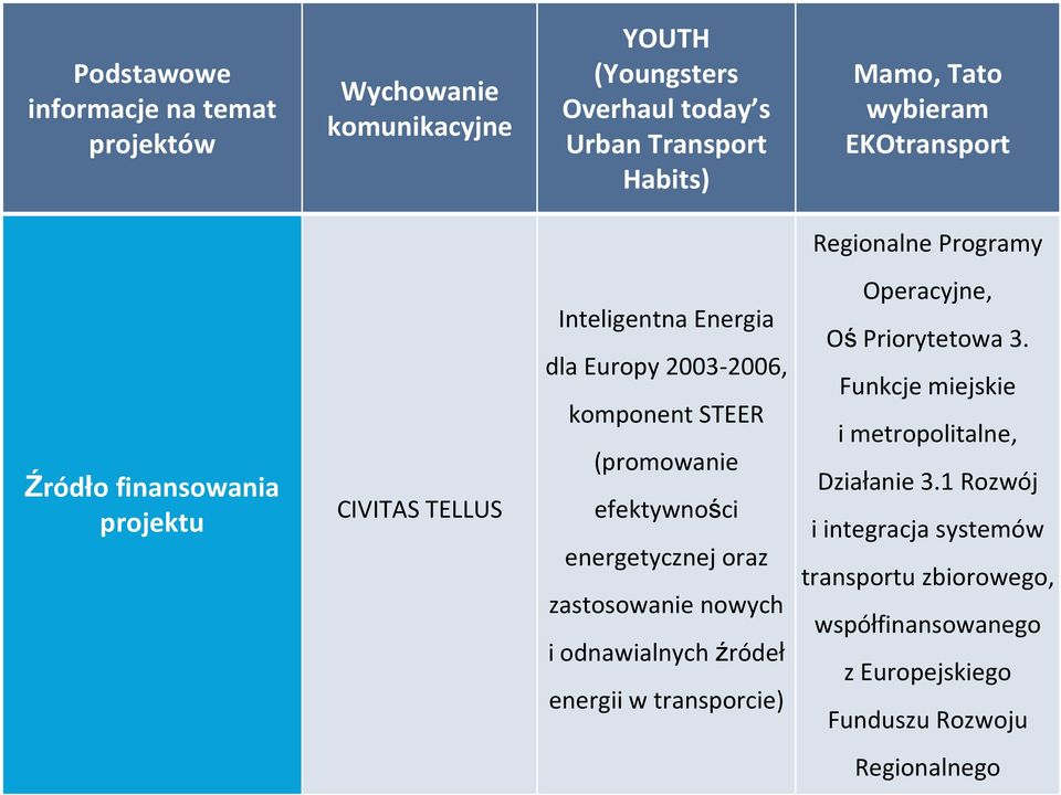 (promowanie efektywności energetycznej oraz zastosowanie nowych i odnawialnych źródeł energii w transporcie) Operacyjne, OśPriorytetowa 3.