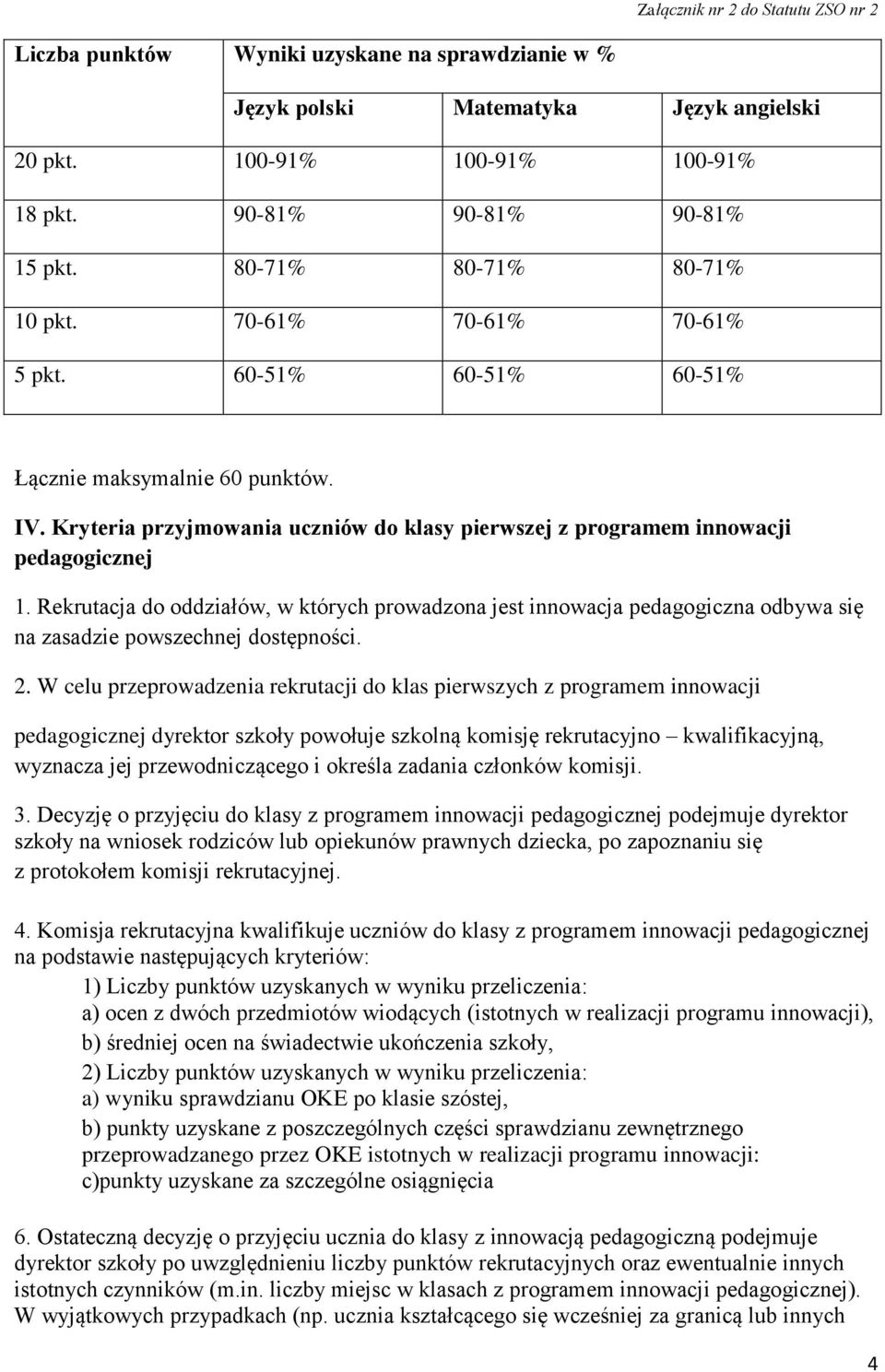 Rekrutacja do oddziałów, w których prowadzona jest innowacja pedagogiczna odbywa się na zasadzie powszechnej dostępności. 2.