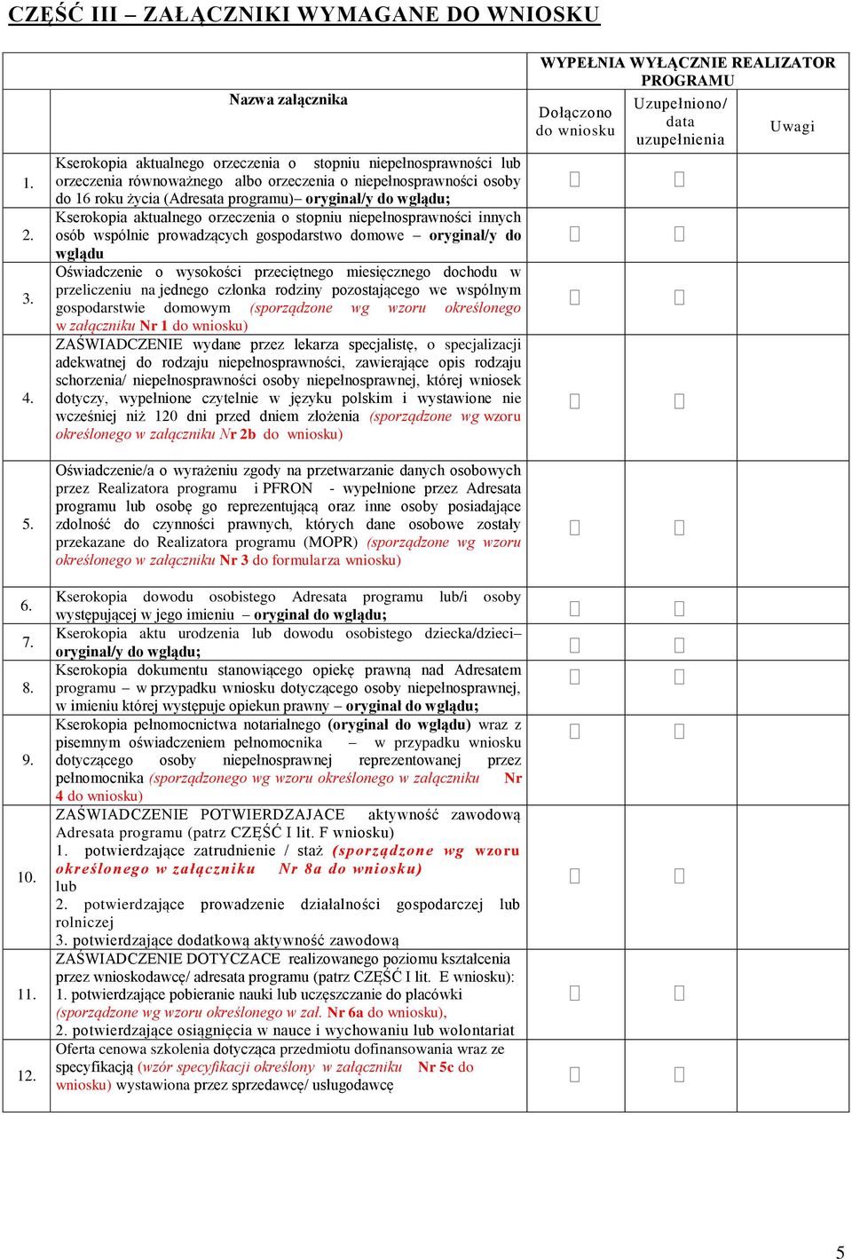 do wglądu; Kserokopia aktualnego orzeczenia o stopniu niepełnosprawności innych osób wspólnie prowadzących gospodarstwo domowe oryginał/y do wglądu Oświadczenie o wysokości przeciętnego miesięcznego