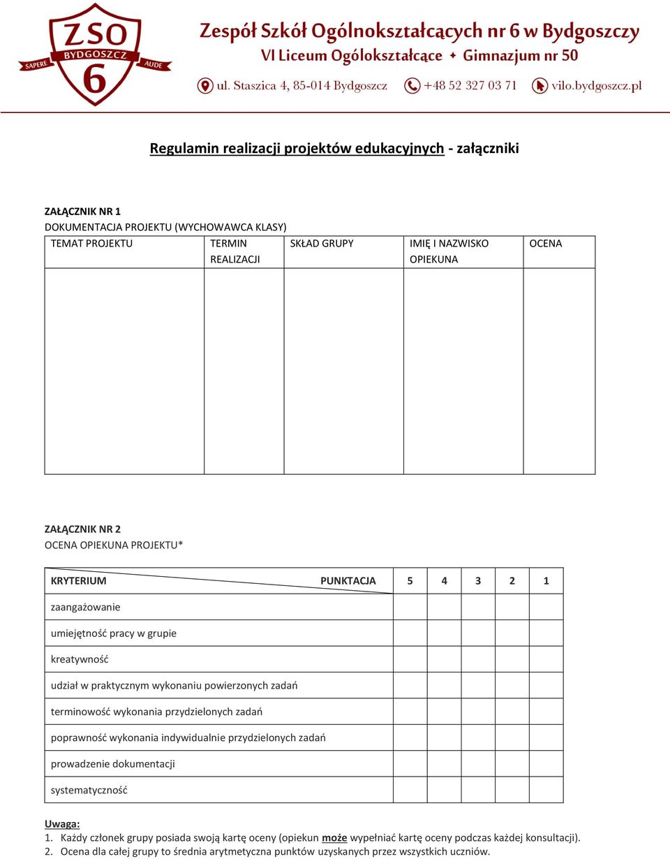 powierzonych zadao terminowośd wykonania przydzielonych zadao poprawnośd wykonania indywidualnie przydzielonych zadao prowadzenie dokumentacji systematycznośd Uwaga: 1.