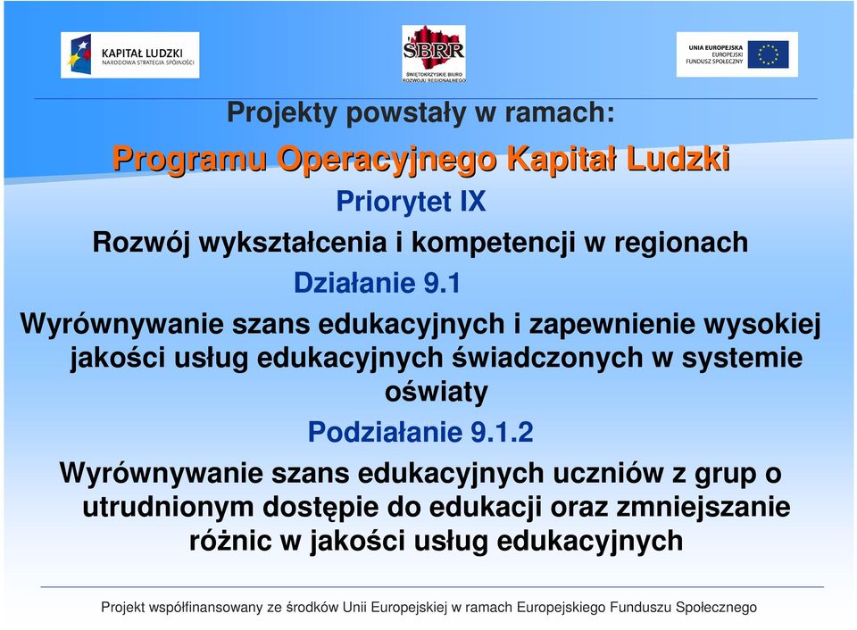 1 Wyrównywanie szans edukacyjnych i zapewnienie wysokiej jakości usług edukacyjnych świadczonych w