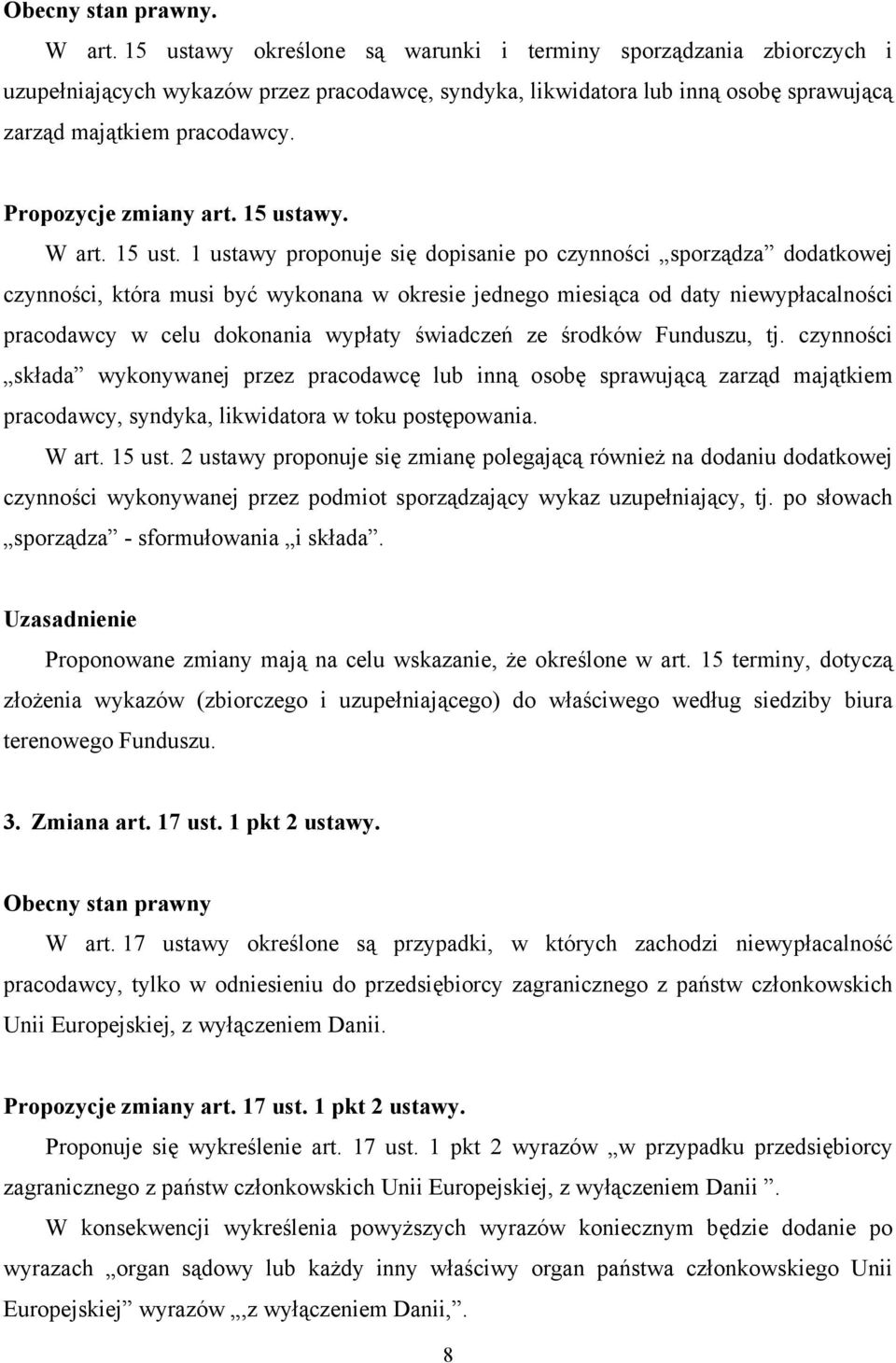 Propozycje zmiany art. 15 usta