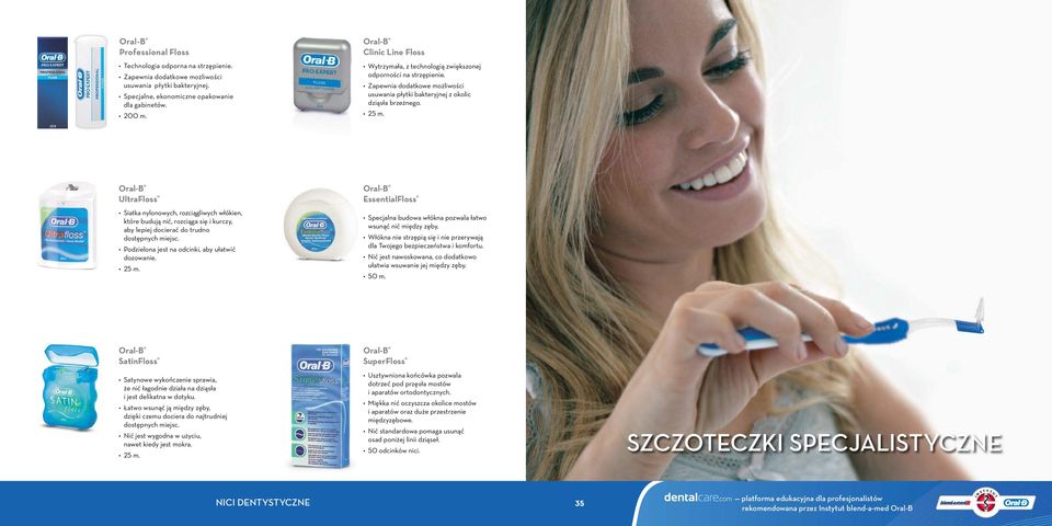 Podzielona jest na odcinki, aby ułatwić dozowanie. m. Oral-B EssentialFloss Specjalna budowa włókna pozwala łatwo wsunąć nić między zęby.