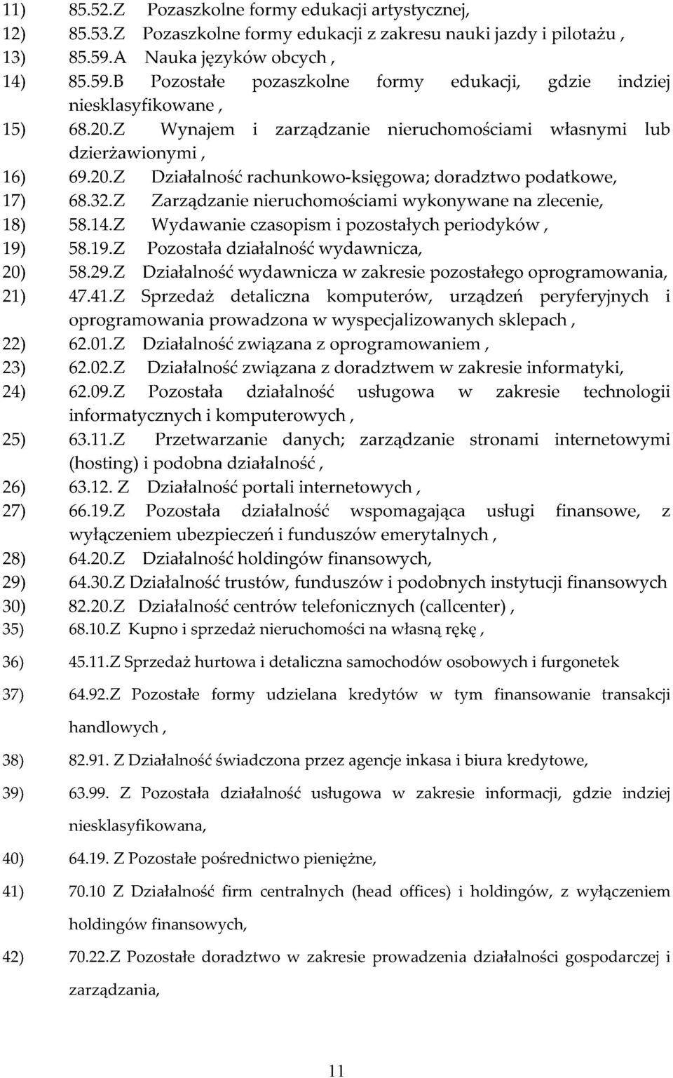 32.Z Zarządzanie nieruchomościami wykonywane na zlecenie, 18) 58.14.Z Wydawanie czasopism i pozostałych periodyków, 19) 58.19.Z Pozostała działalność wydawnicza, 20) 58.29.