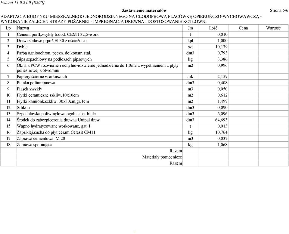 we p-poż EI 30 z ościeżnicą kpl 1,000 3 Dyble szt 10,139 4 Farba ognioochron. pęczn. do konstr. stal.