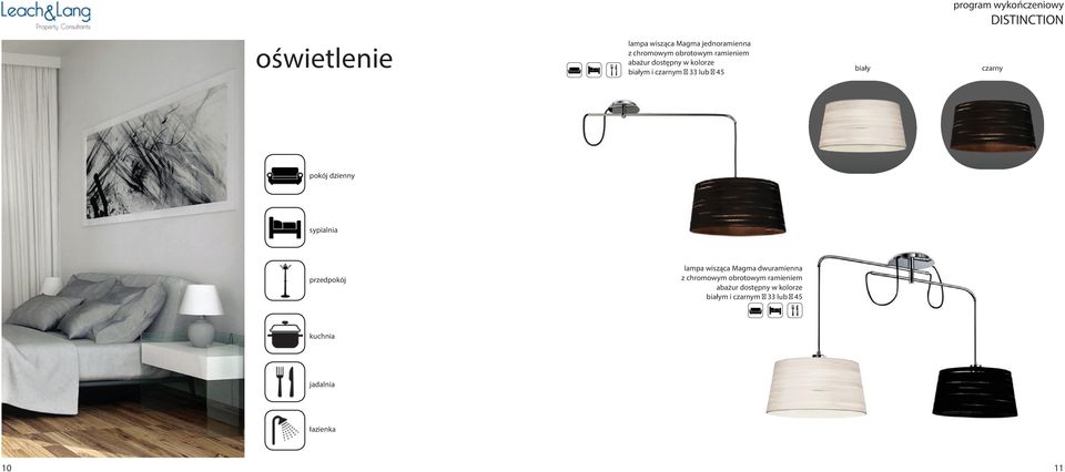 sypialnia przedpokój lampa wisząca Magma dwuramienna z chromowym obrotowym
