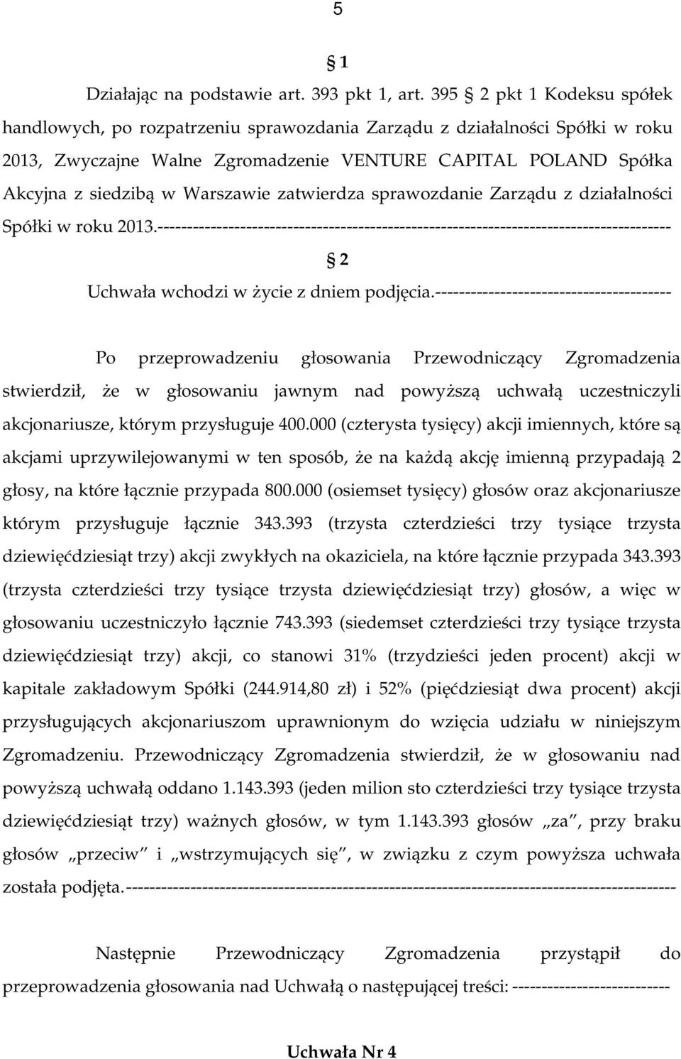 VENTURE CAPITAL POLAND Spółka Akcyjna z siedzibą w Warszawie zatwierdza sprawozdanie Zarządu z działalności Spółki w roku 2013.