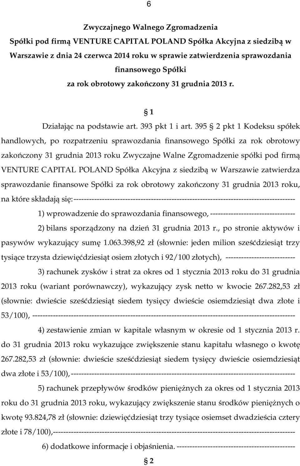 POLAND Spółka Akcyjna z siedzibą w Warszawie zatwierdza sprawozdanie finansowe Spółki za rok obrotowy zakończony 31 grudnia 2013 roku, na które składają się: