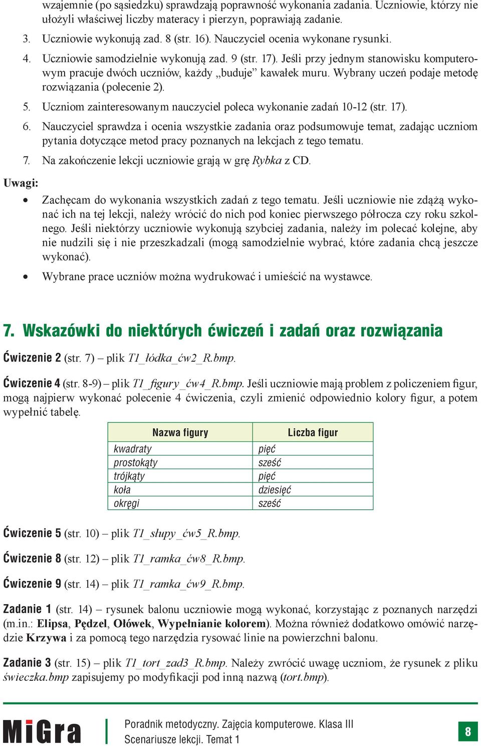 Wybrany uczeń podaje metodę rozwiązania (polecenie 2). 5. Uczniom zainteresowanym nauczyciel poleca wykonanie zadań 10-12 (str. 17). 6.