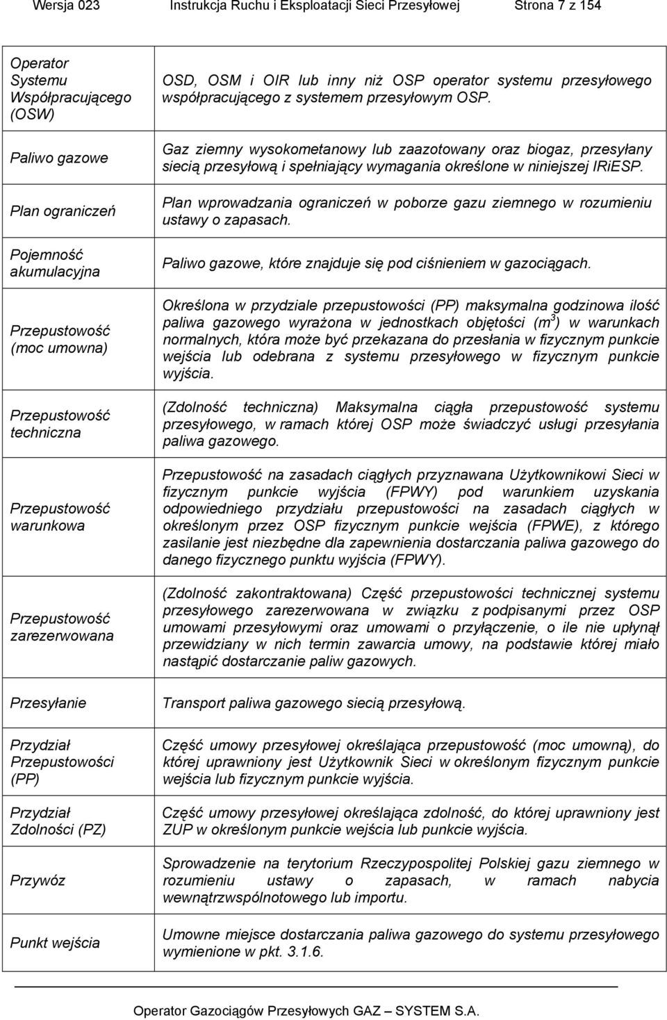 Gaz ziemny wysokometanowy lub zaazotowany oraz biogaz, przesyłany siecią przesyłową i spełniający wymagania określone w niniejszej IRiESP.