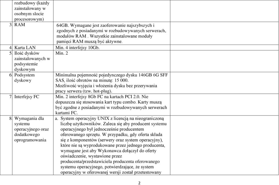 Podsystem dyskowy Minimalna pojemność pojedynczego dysku 146GB 6G SFF SAS, ilość obrotów na minutę: 15 000. Możliwość wyjęcia i włożenia dysku bez przerywania pracy serwera (tzw. hot-plug). 7.