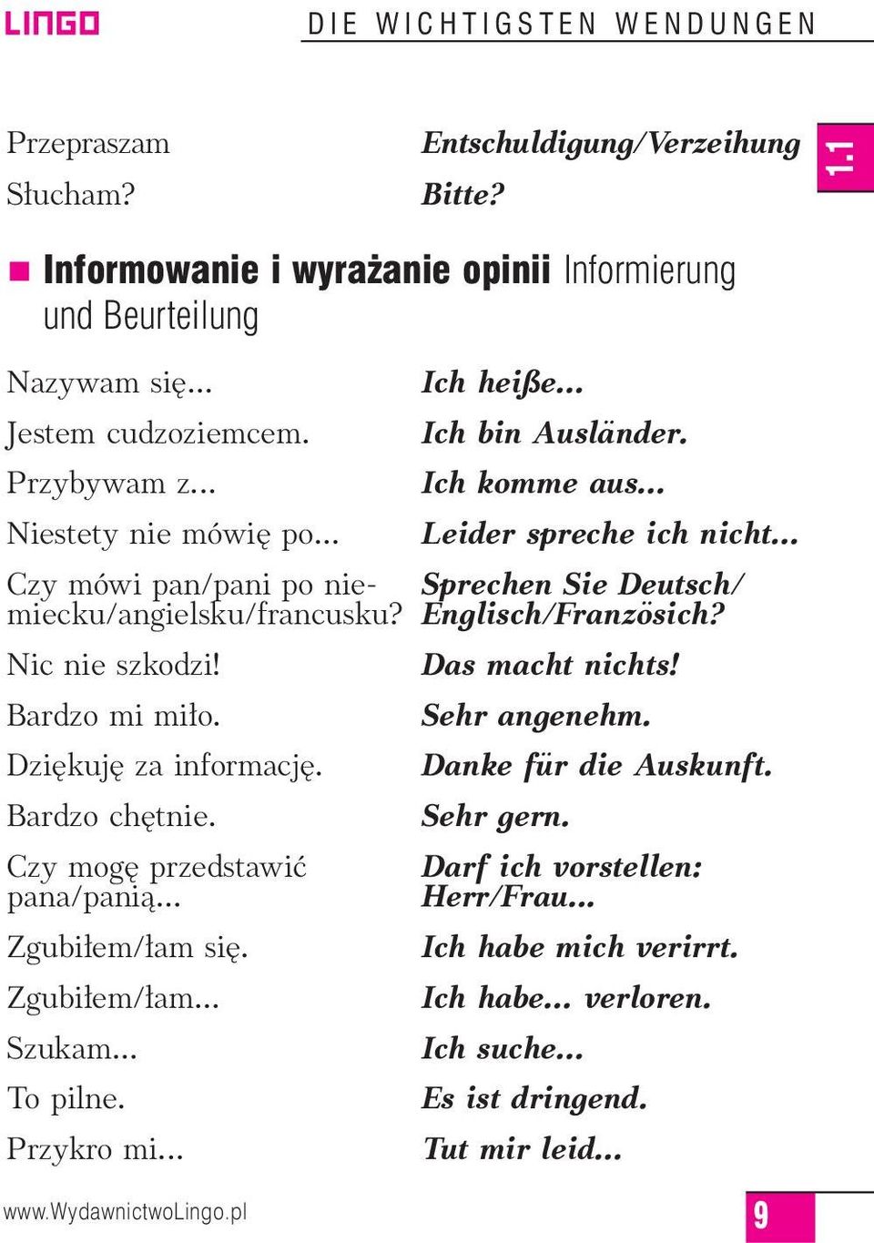 Englisch/Französich? Nic nie szkodzi! Das macht nichts! Bardzo mi mi o. Sehr angenehm. Dzi kuj za informacj. Danke für die Auskunft. Bardzo ch tnie. Sehr gern. Czy mog przedstawiç pana/panià.