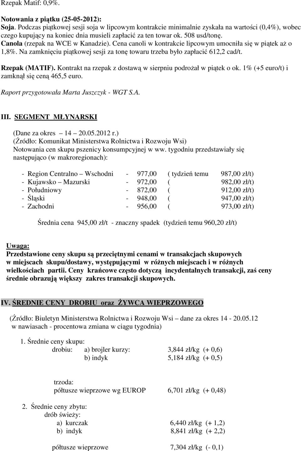 Canola (rzepak na WCE w Kanadzie). Cena canoli w kontrakcie lipcowym umocniła się w piątek aż o 1,8%. Na zamknięciu piątkowej sesji za tonę towaru trzeba było zapłacić 612,2 cad/t. Rzepak (MATIF).
