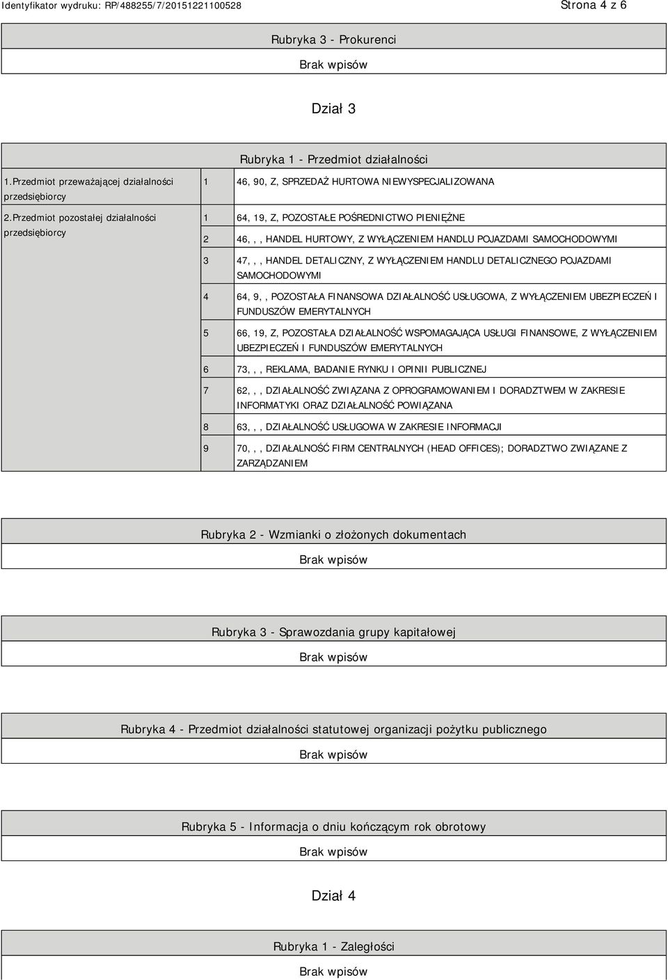 SAMOCHODOWYMI 3 47,,, HANDEL DETALICZNY, Z WYŁĄCZEM HANDLU DETALICZNEGO POJAZDAMI SAMOCHODOWYMI 4 64, 9,, POZOSTAŁA FINANSOWA DZIAŁALNOŚĆ USŁUGOWA, Z WYŁĄCZEM UBEZPIECZEŃ I FUNDUSZÓW EMERYTALNYCH 5