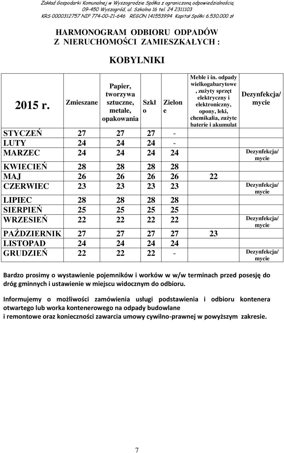 22 CZERWIEC 23 23 23 23 Dzynfkcja/ LIPIEC 28 28 28 28 SIERPIEŃ 25 25 25 25 WRZESIEŃ 22 22 22 22 Dzynfkcja/ PAŹDZIERNIK 27 27 27 27 23 LISTOPAD 24 24 24 24 GRUDZIEŃ 22 22 22 - Dzynfkcja/ Bardz prsimy
