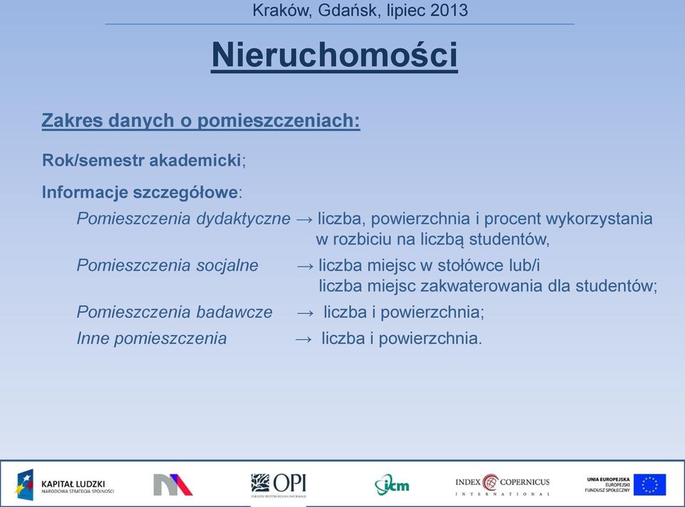 studentów, Pomieszczenia socjalne Pomieszczenia badawcze Inne pomieszczenia liczba miejsc w