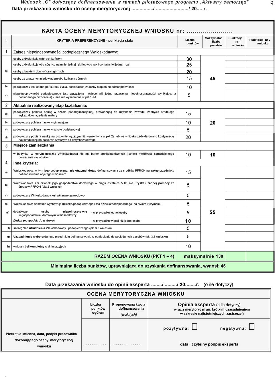 kończyn górnych 20 osoby ze znacznym niedowładem obu kończyn górnych 15 45 Punktacja nr 1 wniosku Punktacja nr 2 wniosku b) podopieczny jest osobą po 16 roku życia, posiadającą znaczny stopień