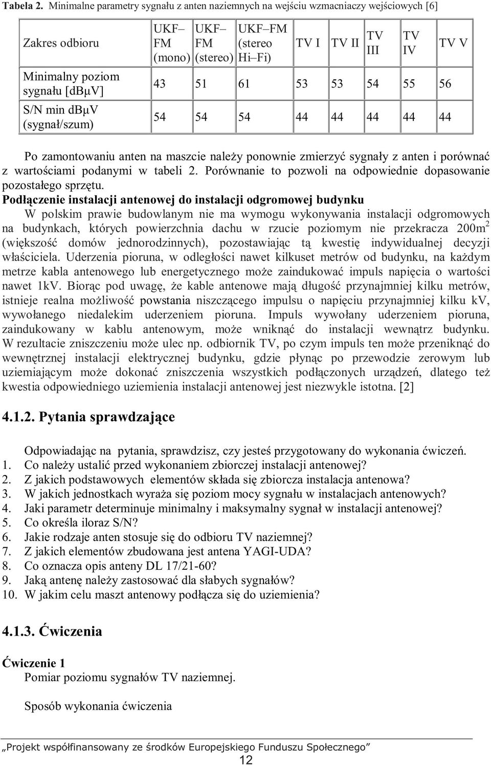 (stereo Hi Fi) TV I TV II TV III TV IV 43 51 61 53 53 54 55 56 54 54 54 44 44 44 44 44 TV V Po zamontowaniu anten na maszcie naleŝy ponownie zmierzyć sygnały z anten i porównać z wartościami podanymi