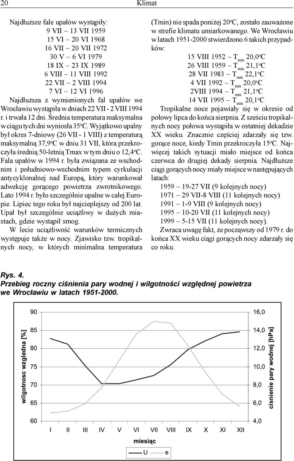 Wyj¹tkowo upalny by³ okres 7-dniowy (26 VII - 1 VIII) z temperatur¹ maksymaln¹ 37,9 o C w dniu 31 VII, która przekroczy³a œredni¹ 50-letni¹ Tmax w tym dniu o 12,4 o C. Fala upa³ów w 1994 r.