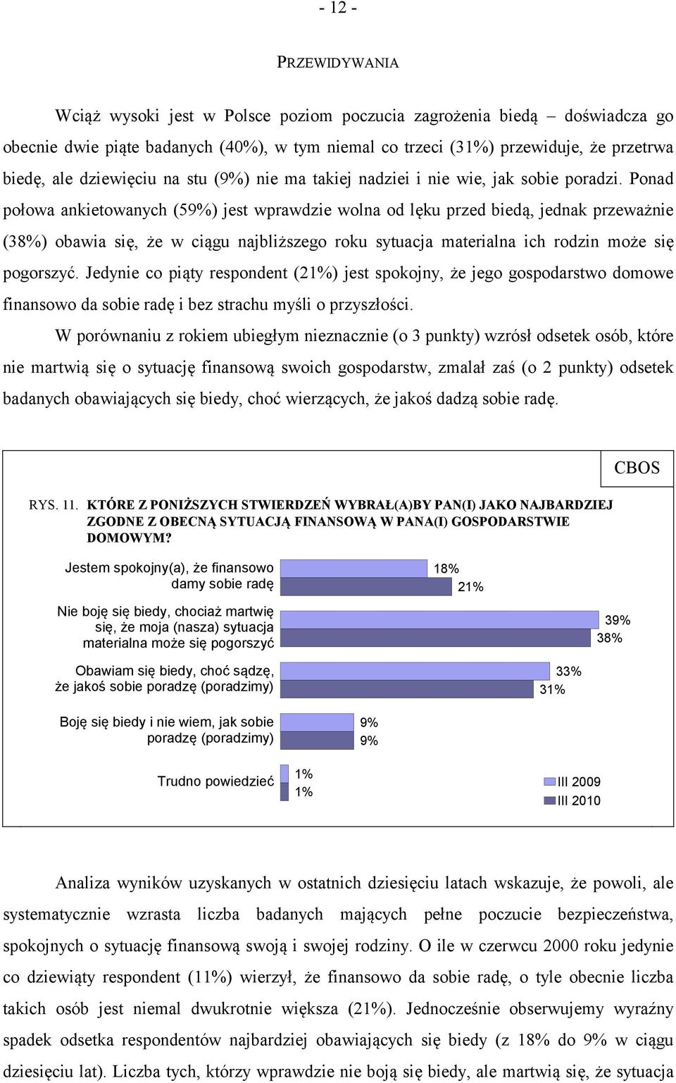 Ponad połowa ankietowanych (59%) jest wprawdzie wolna od lęku przed biedą, jednak przeważnie (38%) obawia się, że w ciągu najbliższego roku sytuacja materialna ich rodzin może się pogorszyć.