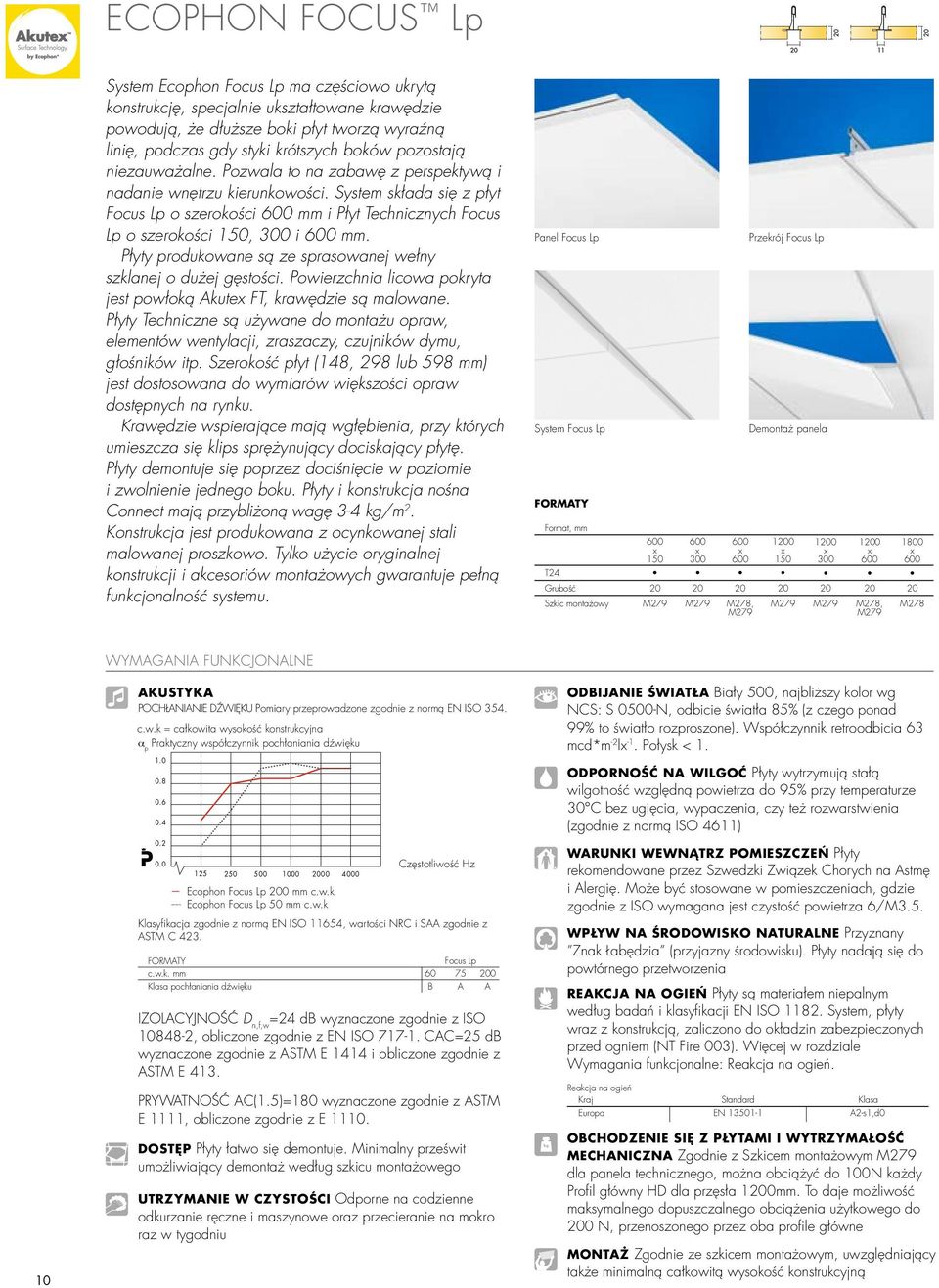 System składa się z płyt Focus Lp o szerokości 600 mm i Płyt Technicznych Focus Lp o szerokości 150, 300 i 600 mm. Płyty produkowane są ze sprasowanej wełny szklanej o dużej gęstości.