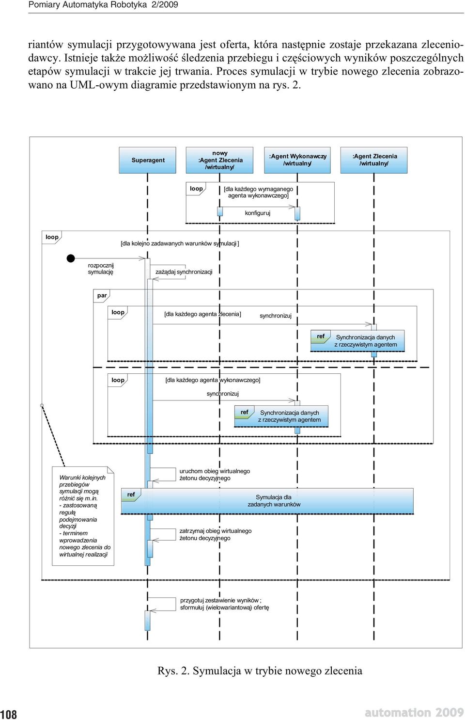 Proces symulacji w trybie nowego zlecenia zobrazowano na UML-owym diagramie przedstawionym na rys. 2.