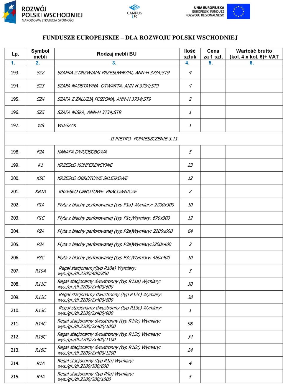 KBA KRZESŁO OBROTOWE PRACOWNICZE 2 202. PA Płyta z blachy perforowanej (typ Pa) Wymiary: 2200x300 0 203. PC Płyta z blachy perforowanej (typ Pc)Wymiary: 670x300 2 204.