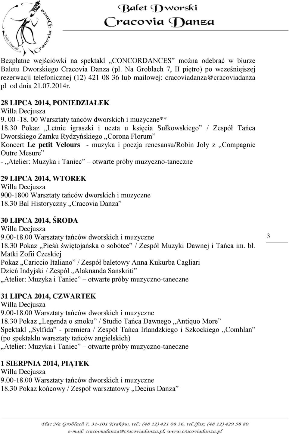 00 Warsztaty tańców dworskich i muzyczne** 18.