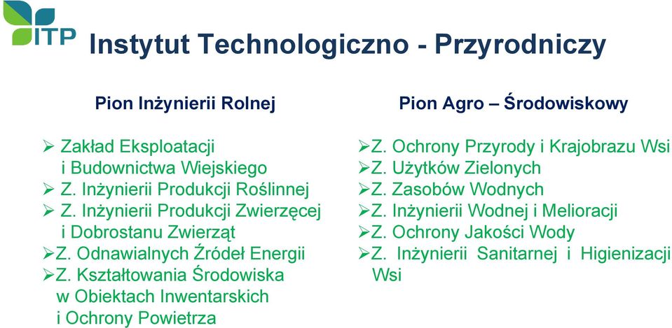 Kształtowania Środowiska w Obiektach Inwentarskich i Ochrony Powietrza Pion Agro Środowiskowy Z.