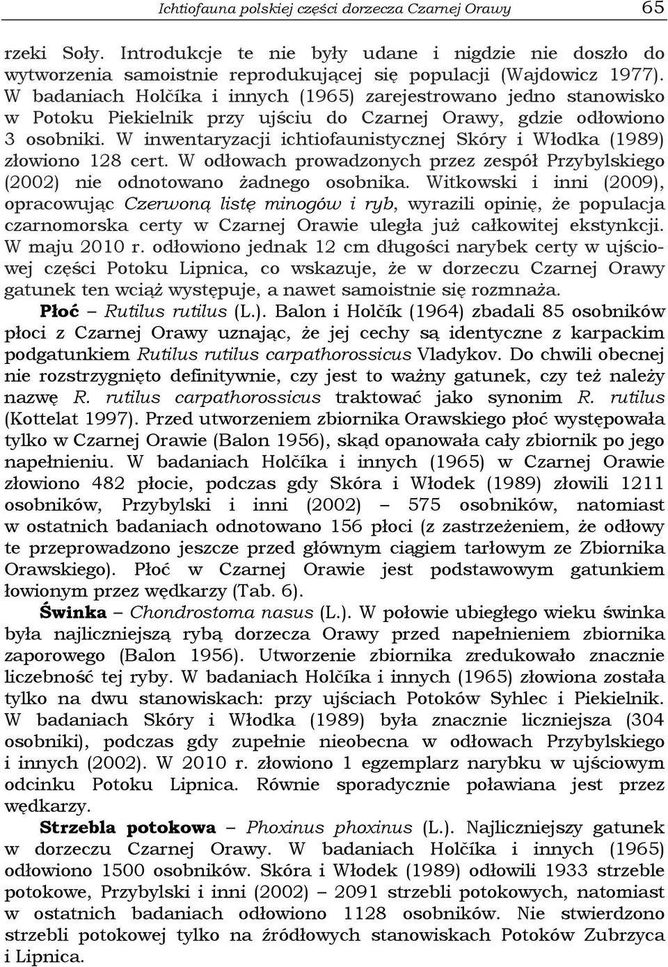 W inwentaryzacji ichtiofaunistycznej Skóry i Włodka (1989) złowiono 128 cert. W odłowach prowadzonych przez zespół Przybylskiego (2002) nie odnotowano żadnego osobnika.