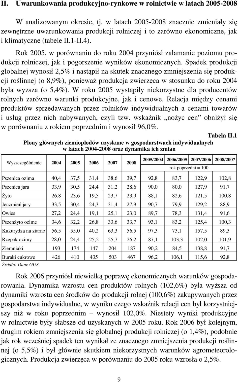 Rok 2005, w porównaniu do roku 2004 przyniósł załamanie poziomu produkcji rolniczej, jak i pogorszenie wyników ekonomicznych.