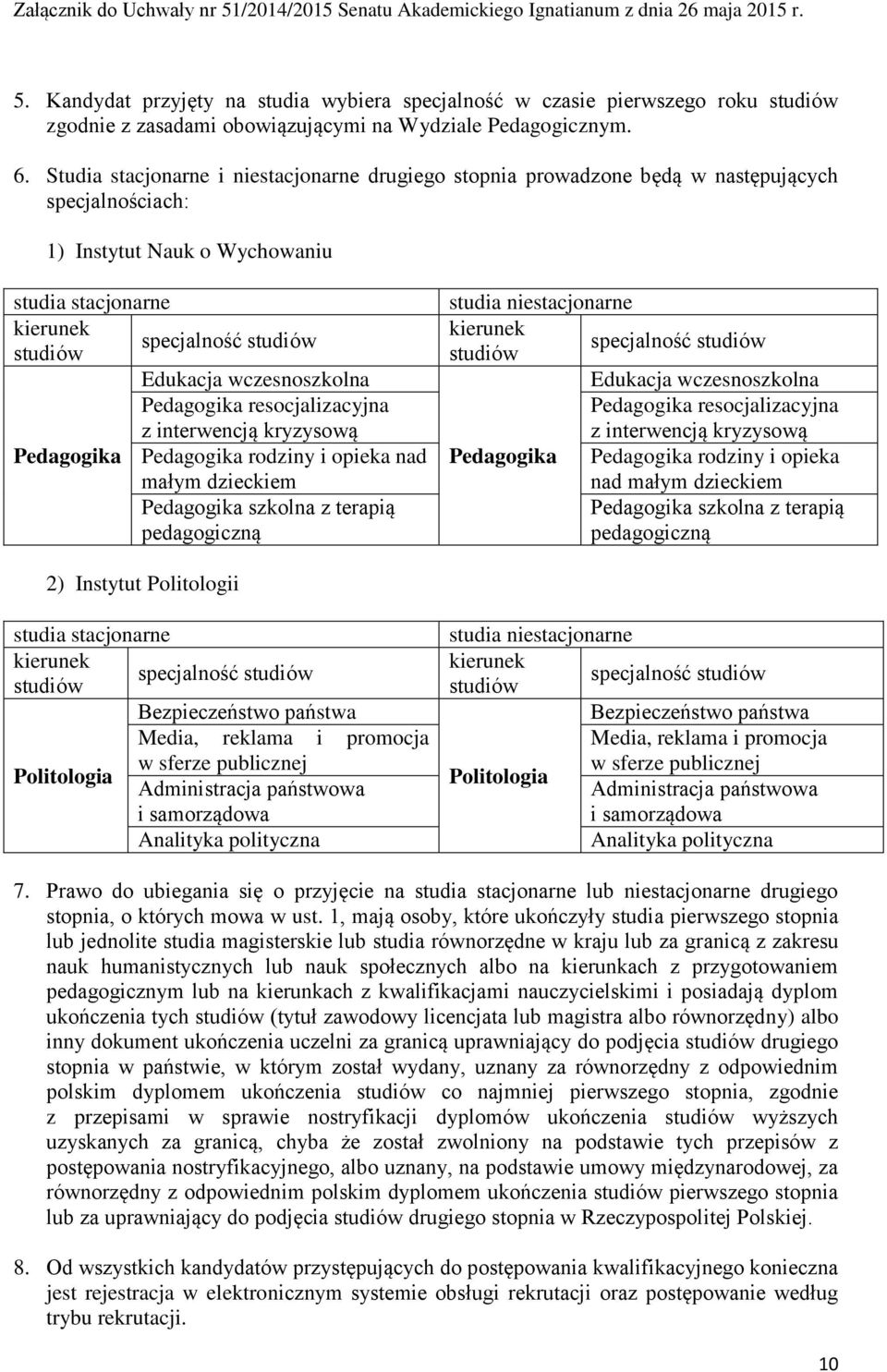 wczesnoszkolna Pedagogika resocjalizacyjna z interwencją kryzysową Pedagogika Pedagogika rodziny i opieka nad małym dzieckiem Pedagogika szkolna z terapią pedagogiczną studia niestacjonarne kierunek