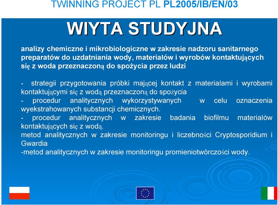 procedur analitycznych wykorzystywanych w celu oznaczenia wyekstrahowanych substancji chemicznych.