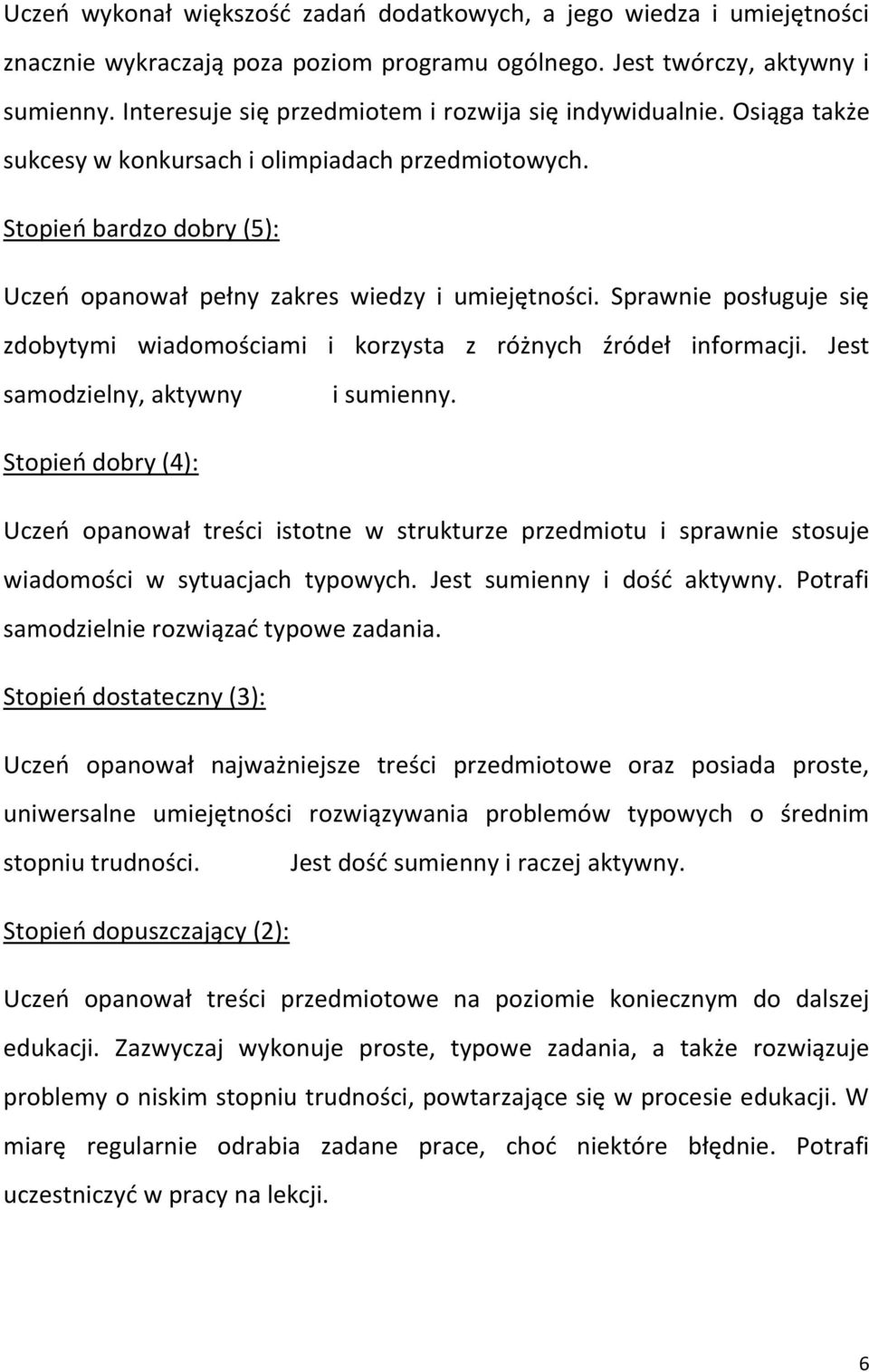 Sprawnie posługuje się zdobytymi wiadomościami i korzysta z różnych źródeł informacji. Jest samodzielny, aktywny i sumienny.