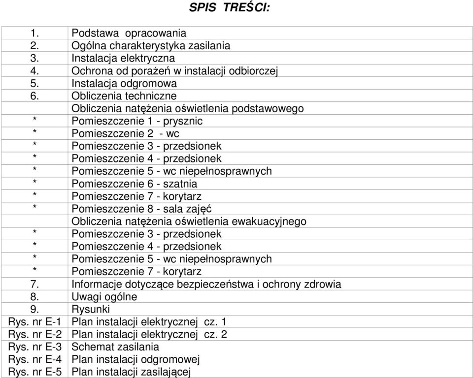 5 - wc niepełnosprawnych * Pomieszczenie 6 - szatnia * Pomieszczenie 7 - korytarz * Pomieszczenie 8 - sala zajęć Obliczenia natężenia oświetlenia ewakuacyjnego * Pomieszczenie 3 - przedsionek *