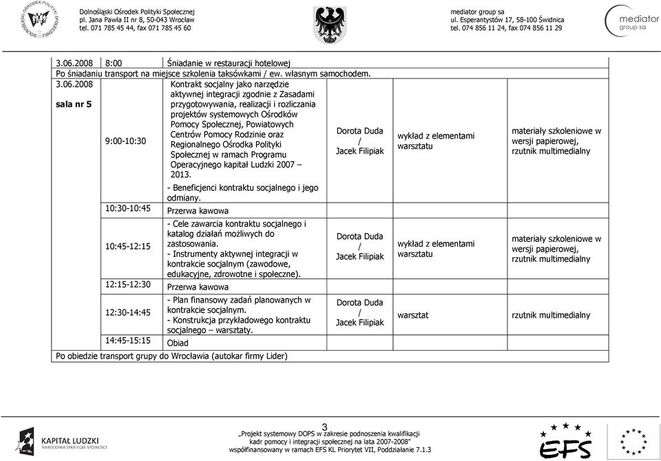 Społecznej w ramach Programu Operacyjnego kapitał Ludzki 2007 2013. - Beneficjenci kontraktu socjalnego i jego odmiany.