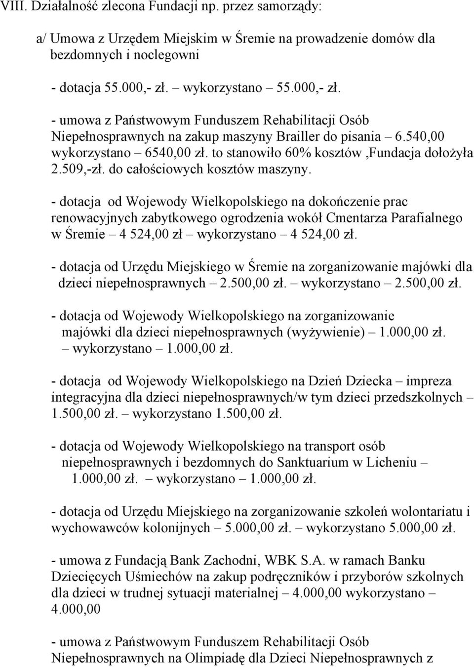 to stanowiło 60% kosztów,fundacja dołoŝyła 2.509,-zł. do całościowych kosztów maszyny.