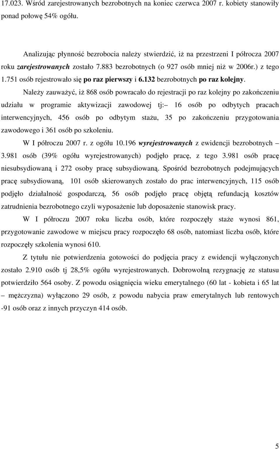 751 osób rejestrowało się po raz pierwszy i 6.132 bezrobotnych po raz kolejny.