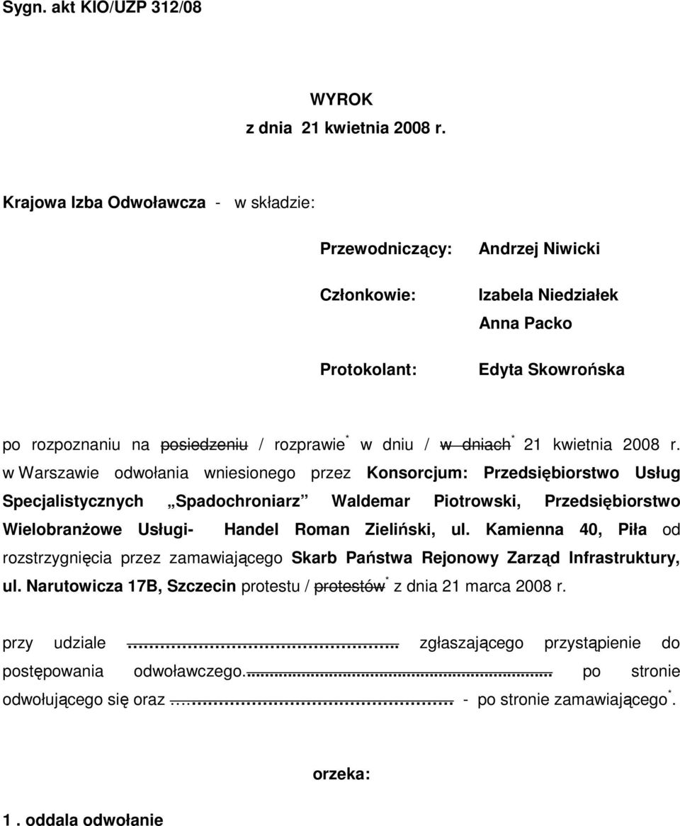 dniach * 21 kwietnia 2008 r.