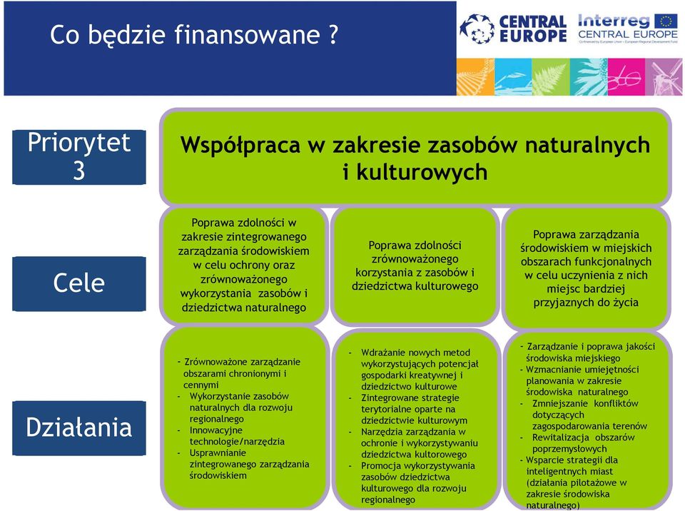 i dziedzictwa naturalnego Poprawa zdolności zrównoważonego korzystania z zasobów i dziedzictwa kulturowego Poprawa zarządzania środowiskiem w miejskich obszarach funkcjonalnych w celu uczynienia z