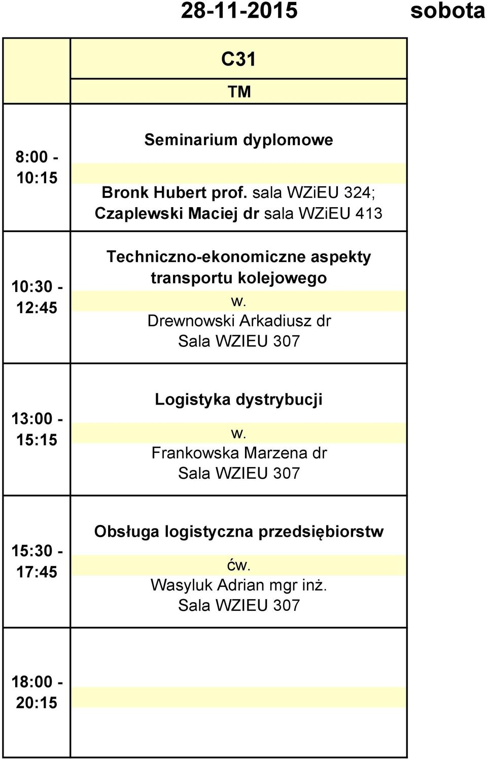 WZIEU 307 Frankowska Marzena dr Sala WZIEU 307 Obsługa