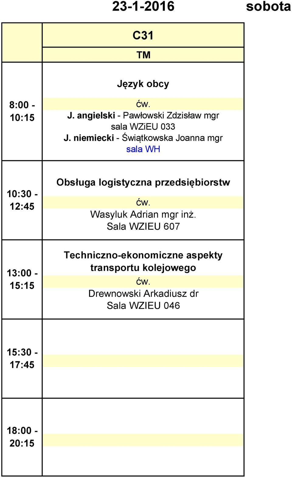 niemiecki - Świątkowska Joanna mgr sala WH Obsługa