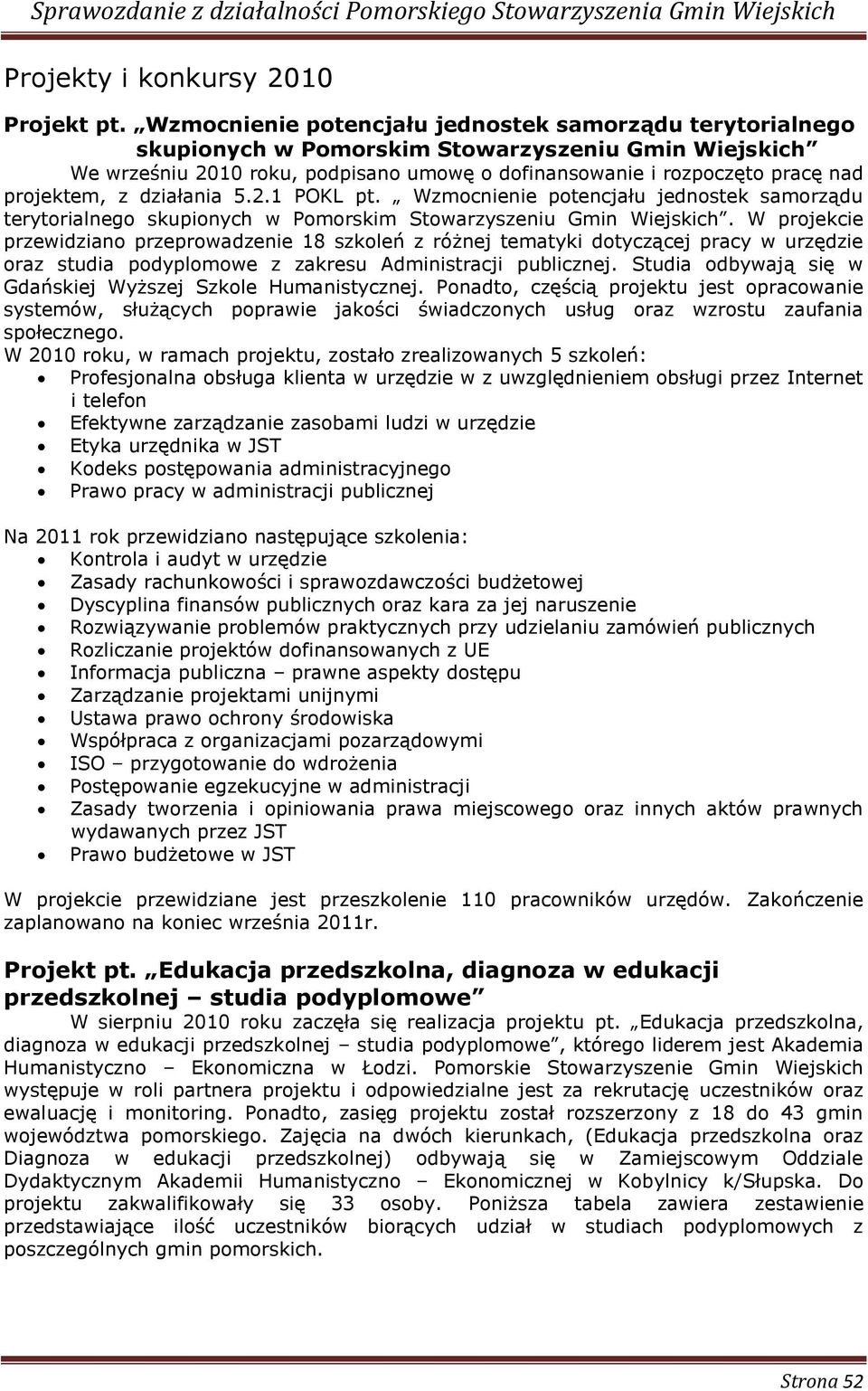 projektem, z działania 5.2.1 POKL pt. Wzmocnienie potencjału jednostek samorządu terytorialnego skupionych w Pomorskim Stowarzyszeniu Gmin Wiejskich.