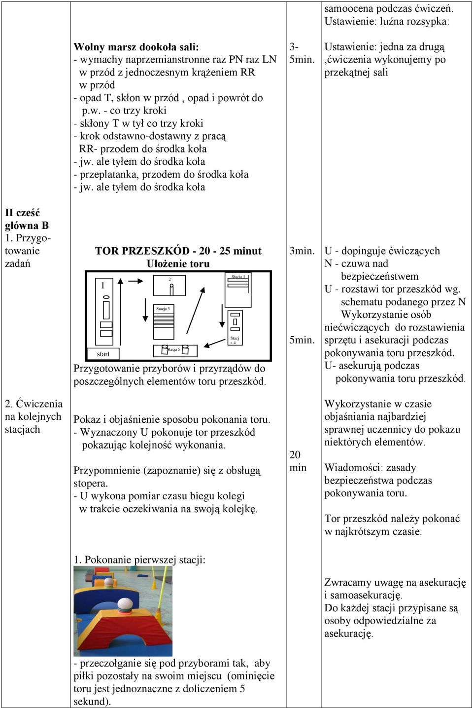 ale tyłem do środka koła - przeplatanka, przodem do środka koła - jw. ale tyłem do środka koła Ustawienie: jedna za drugą,ćwiczenia wykonujemy po przekątnej sali II cześć główna B 1.