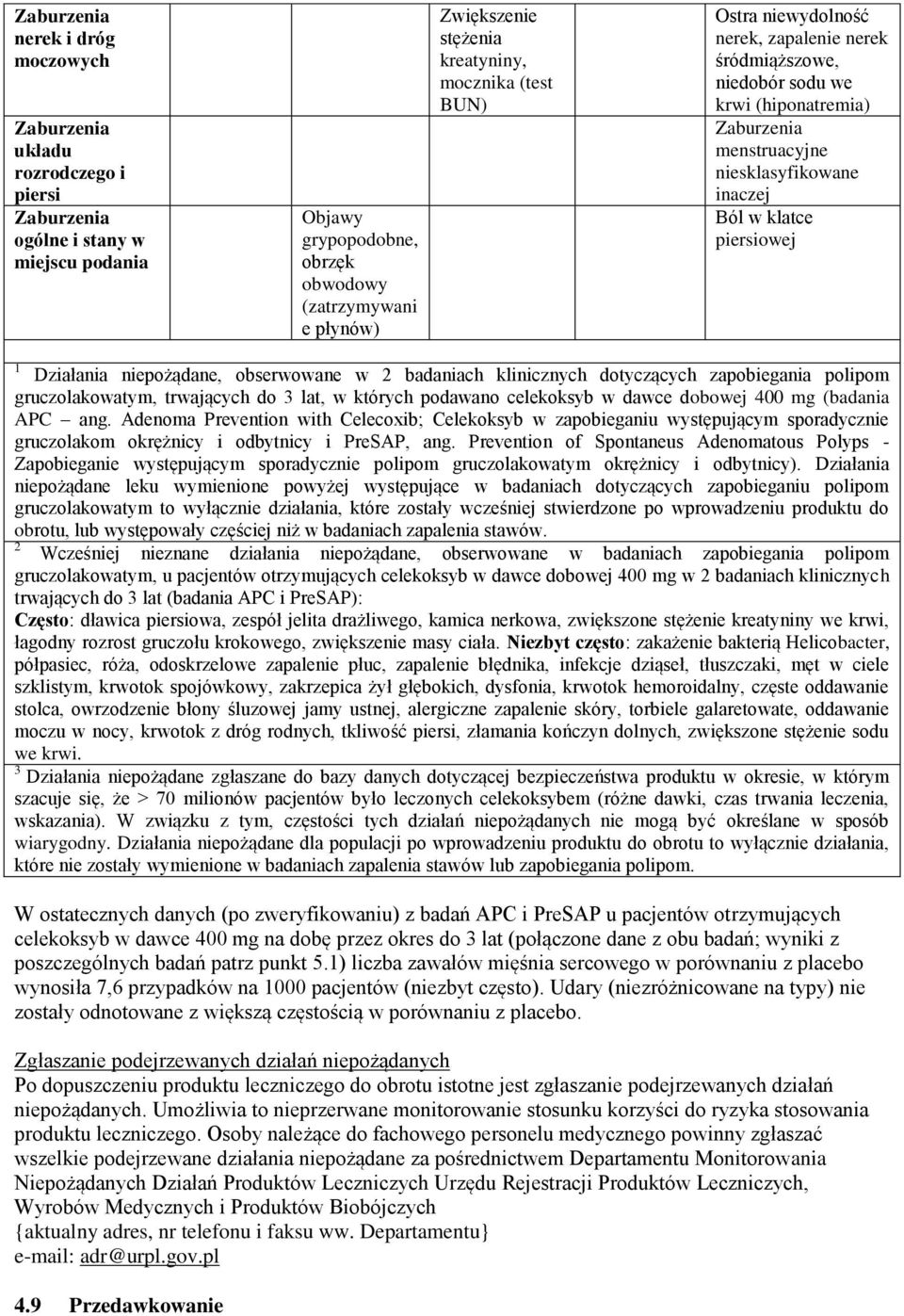 badaniach klinicznych dotyczących zapobiegania polipom gruczolakowatym, trwających do 3 lat, w których podawano celekoksyb w dawce dobowej 400 mg (badania APC ang.