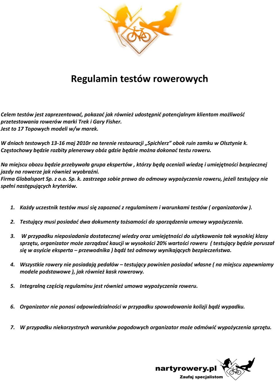 Częstochowy będzie rozbity plenerowy obóz gdzie będzie można dokonać testu roweru.