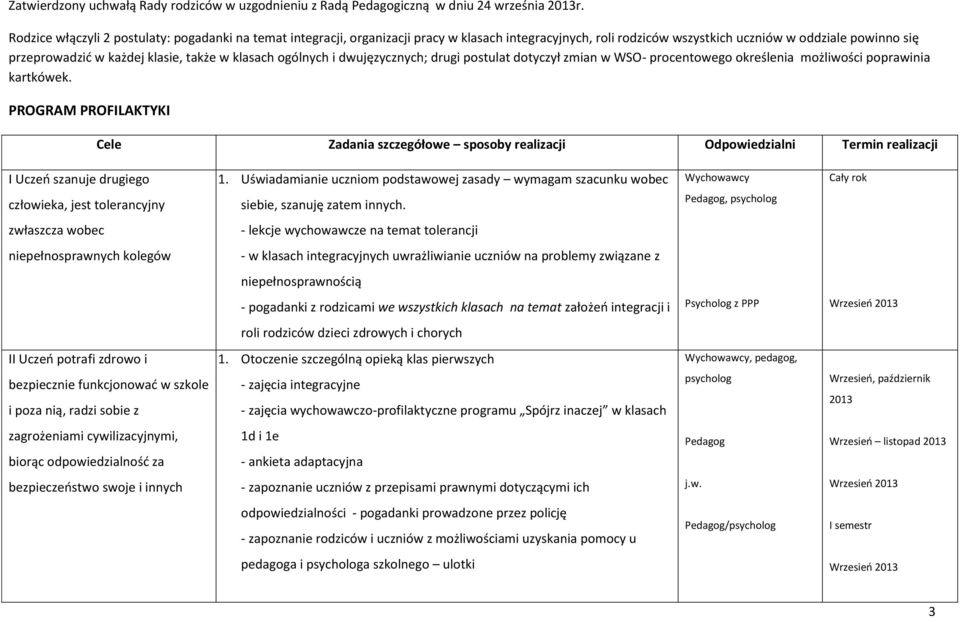 klasach ogólnych i dwujęzycznych; drugi postulat dotyczył zmian w WSO- procentowego określenia możliwości poprawinia kartkówek.