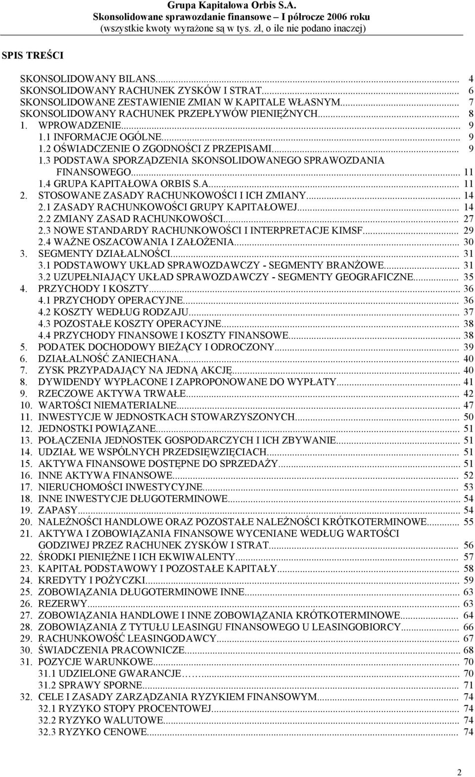 STOSOWANE ZASADY RACHUNKOWOŚCI I ICH ZMIANY... 2.1 ZASADY RACHUNKOWOŚCI GRUPY KAPITAŁOWEJ... 2.2 ZMIANY ZASAD RACHUNKOWOŚCI... 2.3 NOWE STANDARDY RACHUNKOWOŚCI I INTERPRETACJE KIMSF... 2.4 WAŻNE OSZACOWANIA I ZAŁOŻENIA.
