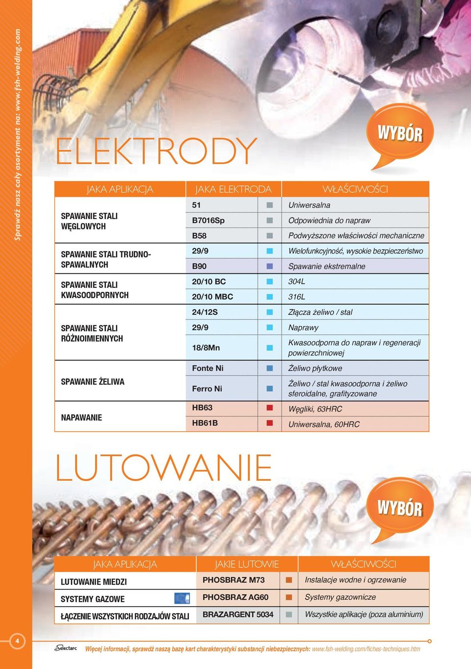 NAPAWANIE 51 Uniwersalna B7016Sp B58 Odpowiednia do napraw WYBÓR Podwyższone właściwości mechaniczne 29/9 Wielofunkcyjność, wysokie bezpieczeństwo B90 20/10 BC 304L 20/10 MBC 316L Spawanie