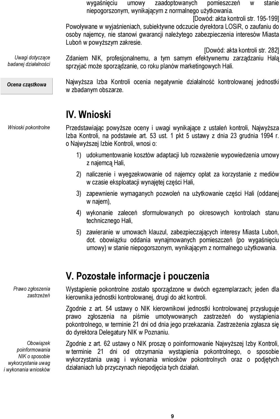 [Dowód: akta kontroli str. 282] Zdaniem NIK, profesjonalnemu, a tym samym efektywnemu zarządzaniu Halą sprzyjać może sporządzanie, co roku planów marketingowych Hali.